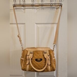 MG Collection EUC Tan Heart Embroidered Crossbody Or Hand Bag